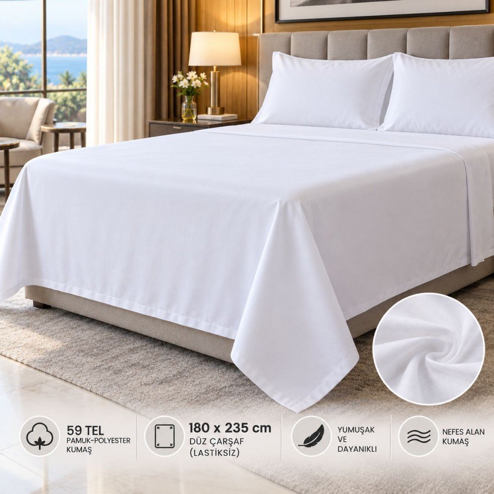59 Tel Akfil Düz Otel Çarşafı 180x235 cm – Lastiksiz