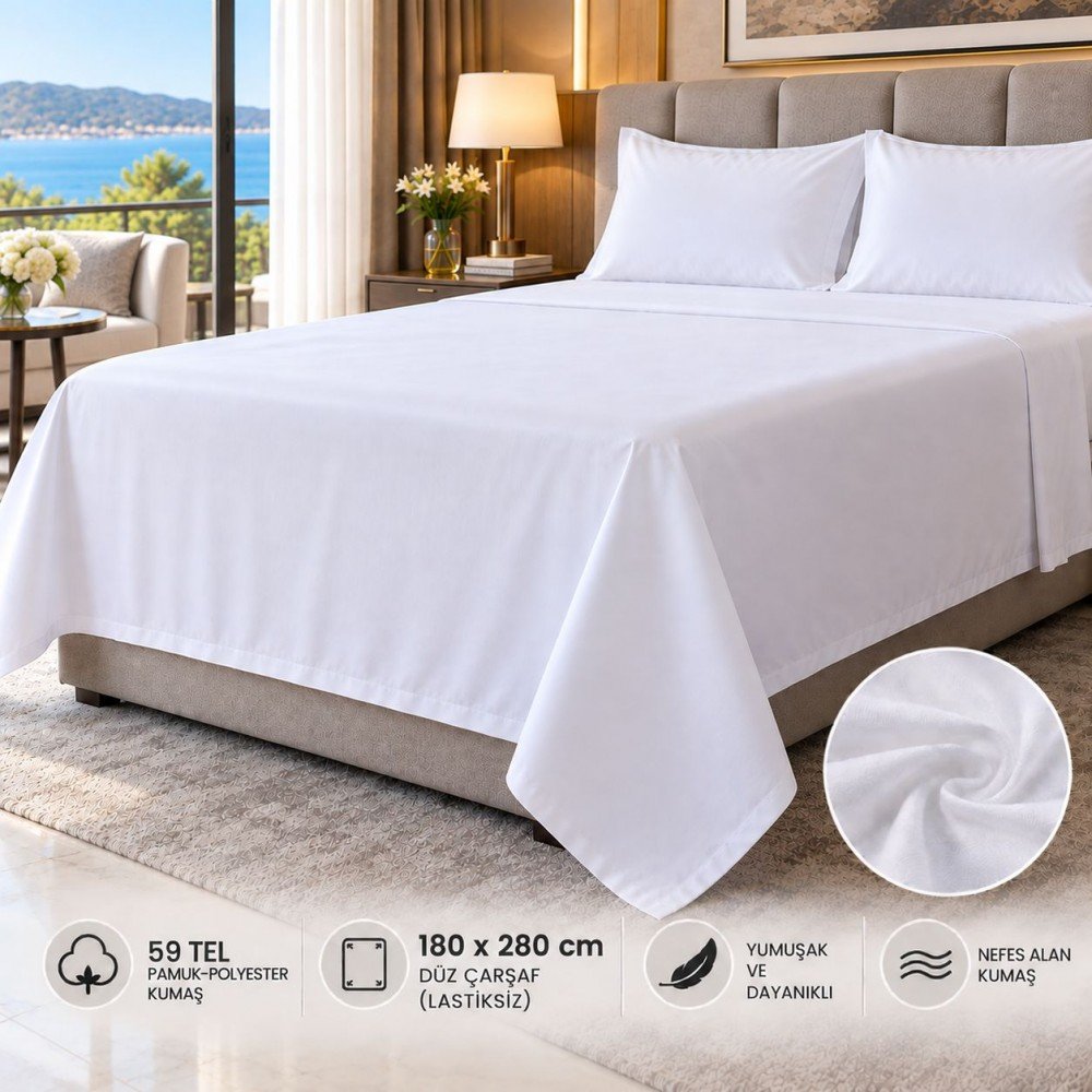59 Tel Akfil Düz Otel Çarşafı 180x280 cm – Lastiksiz
