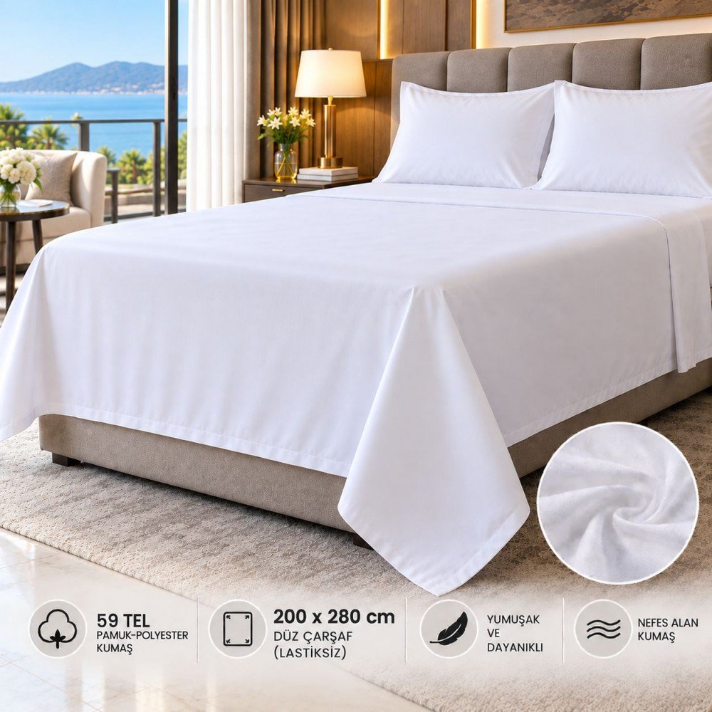 59 Tel Akfil Düz Otel Çarşafı 200x280 cm – Lastiksiz