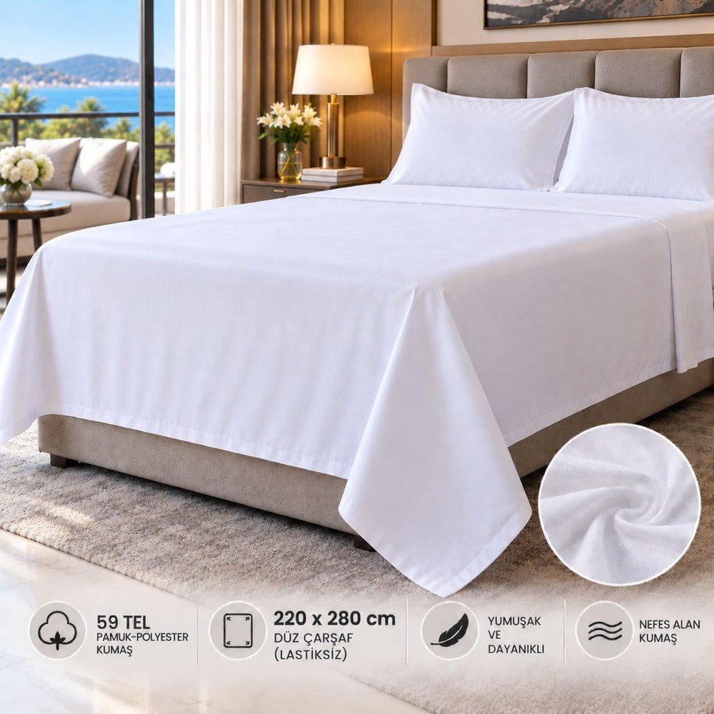 59 Tel Akfil Düz Otel Çarşafı 220x280 cm – Lastiksiz