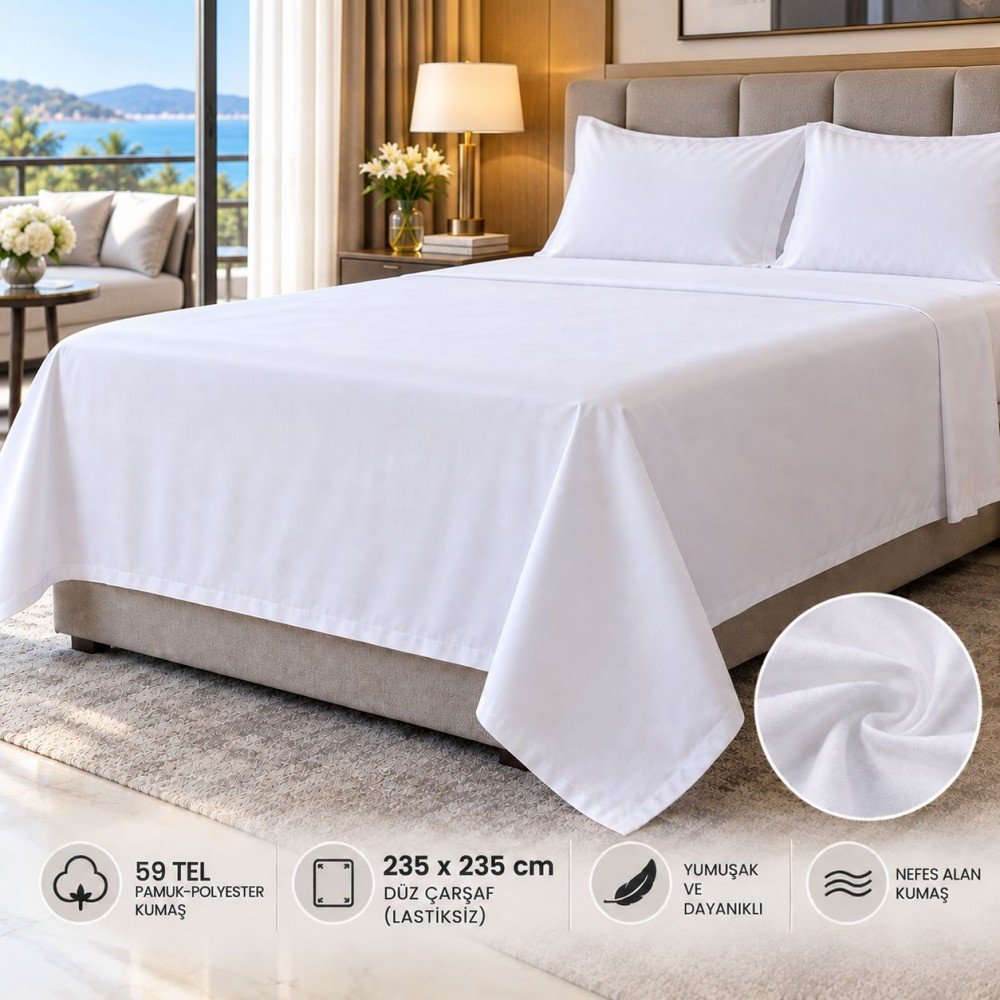 59 Tel Akfil Düz Otel Çarşafı 235x235 cm – Lastiksiz
