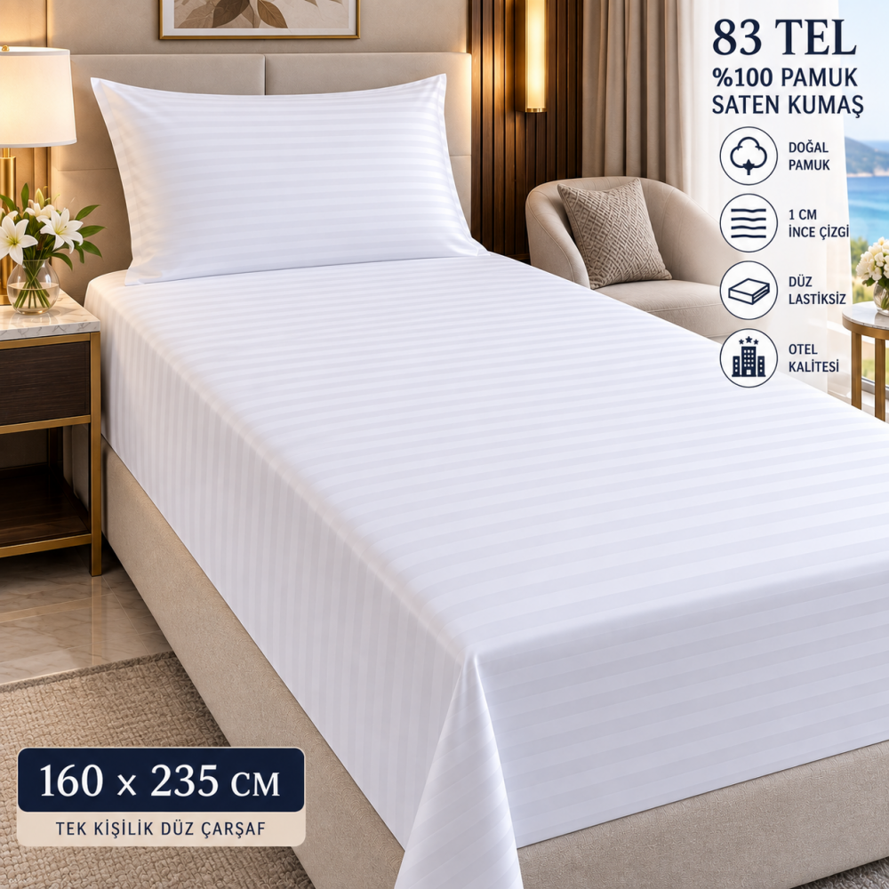 83 Tel Çizgili Otel Çarşafı 160x235 cm – Lastiksiz