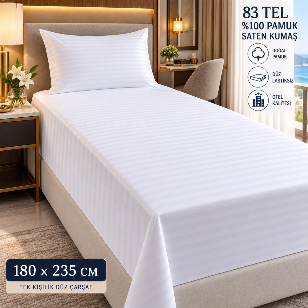 83 Tel Çizgili Otel Çarşafı 180x235 cm – Lastiksiz
