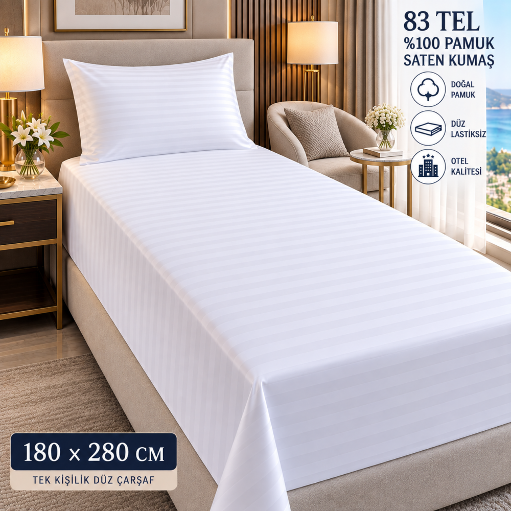 83 Tel Çizgili Otel Çarşafı 180x280 cm – Lastiksiz