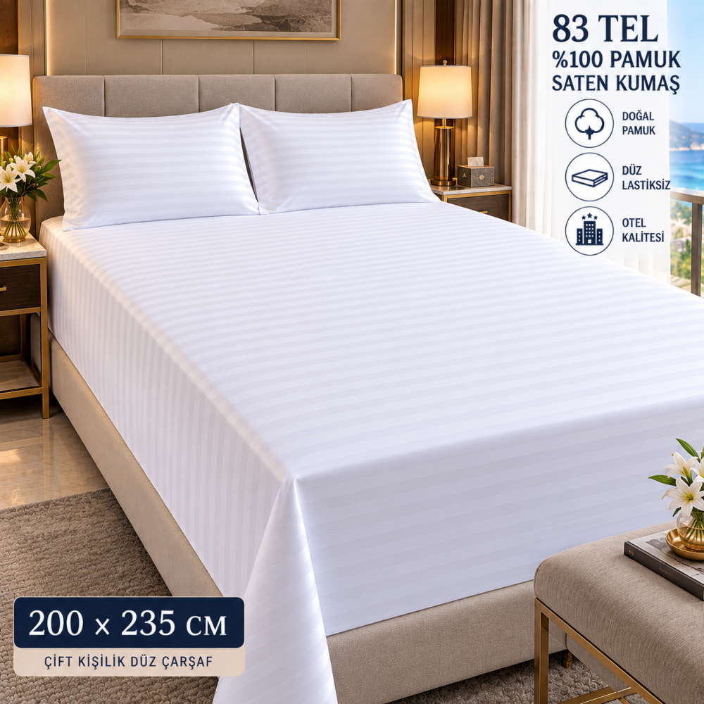 83 Tel Çizgili Otel Çarşafı 200x235 cm – Lastiksiz