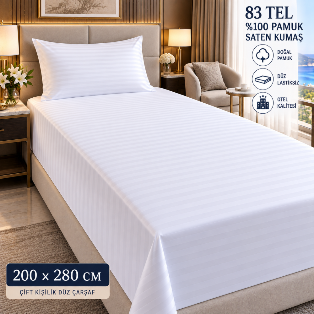 83 Tel Çizgili Otel Çarşafı 200x280 cm – Lastiksiz