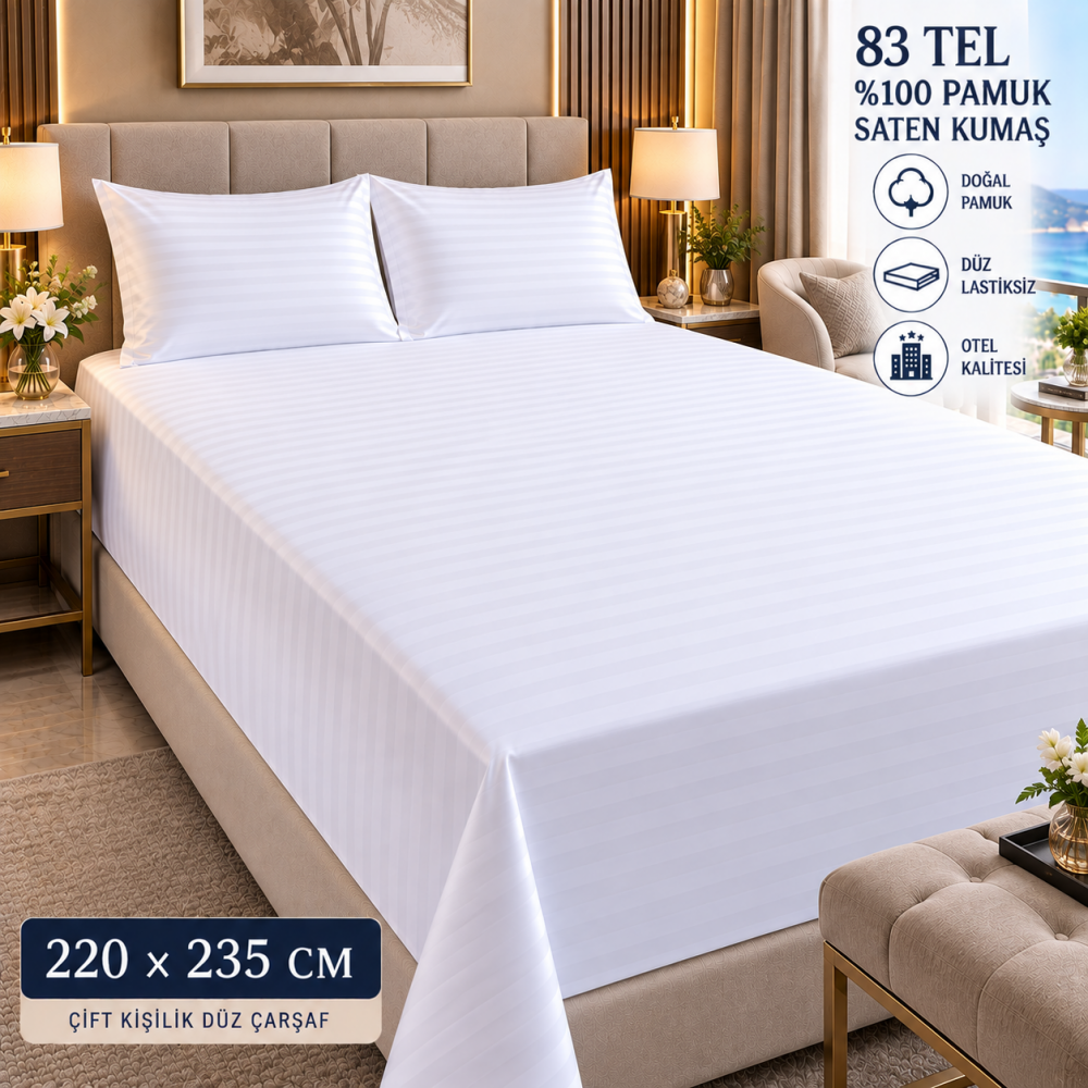83 Tel Çizgili Otel Çarşafı 220x235 cm – Lastiksiz