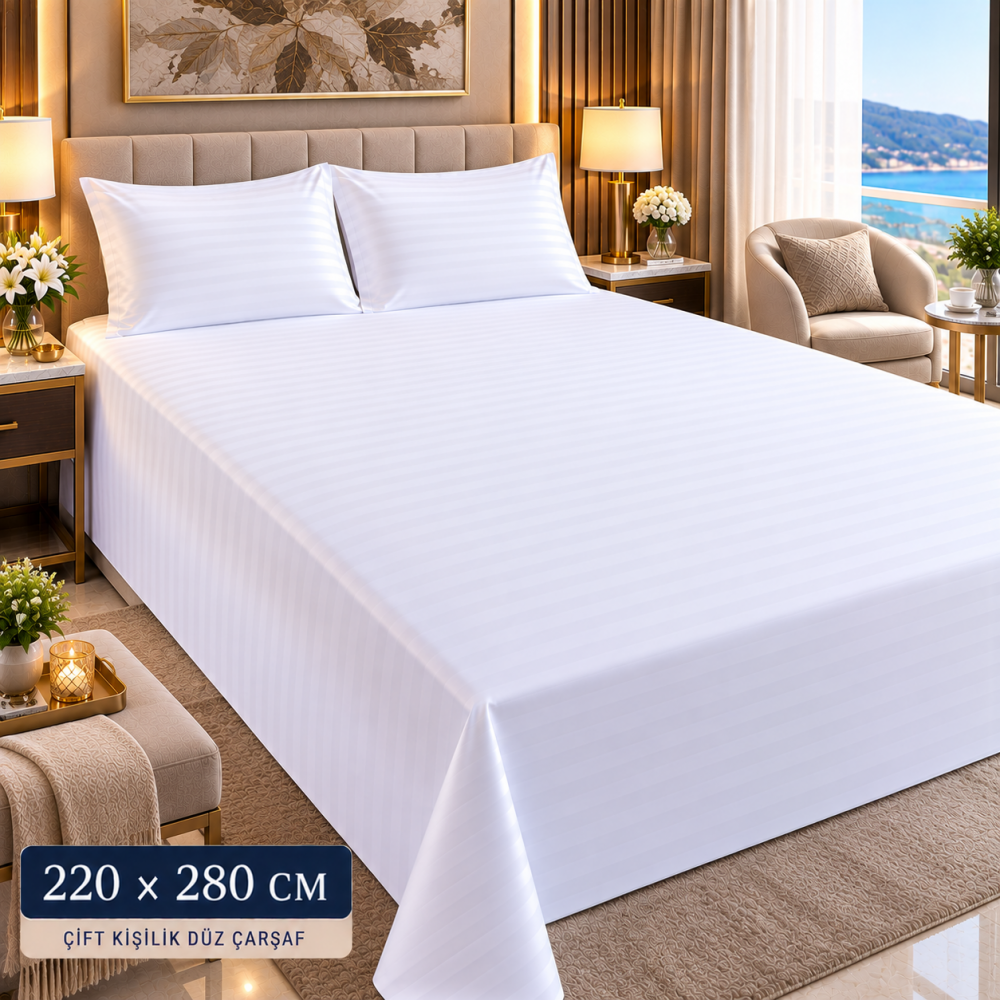 83 Tel Çizgili Otel Çarşafı 220x280 cm – Lastiksiz