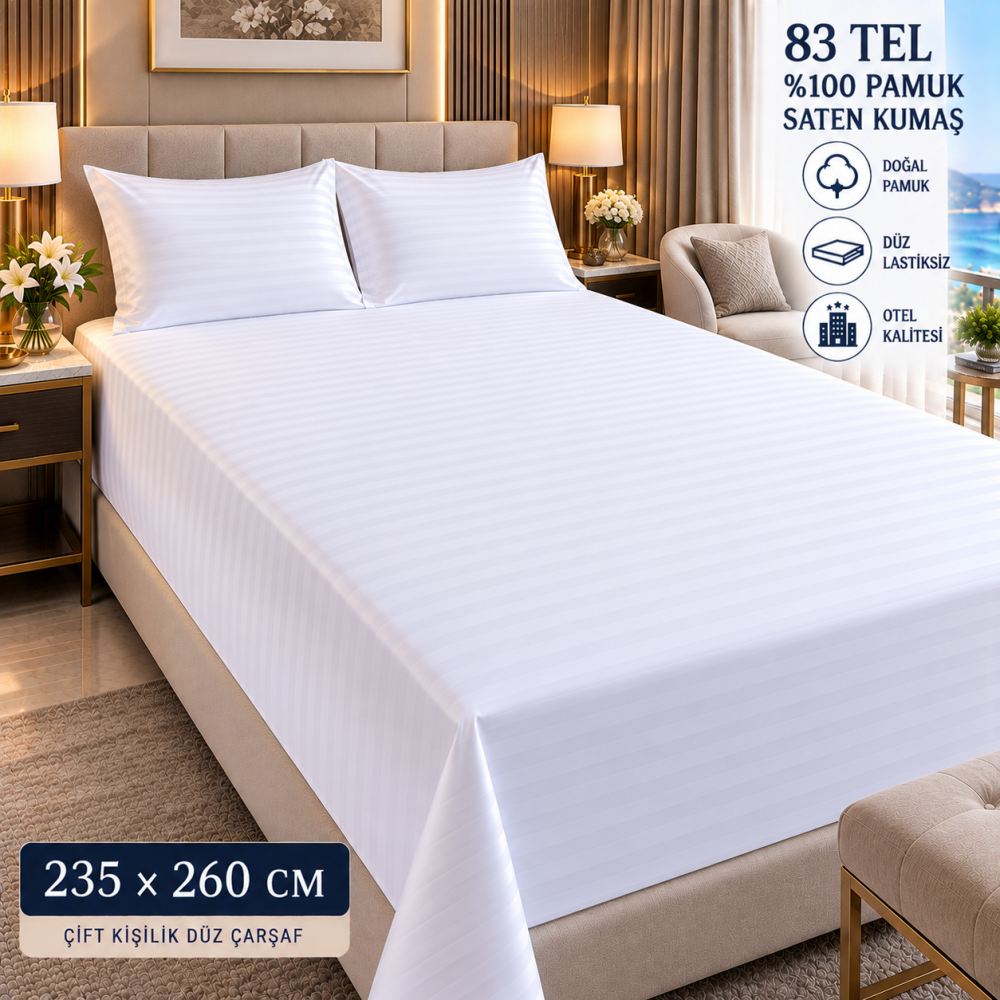 83 Tel Çizgili Otel Çarşafı 235x260 cm – Lastiksiz