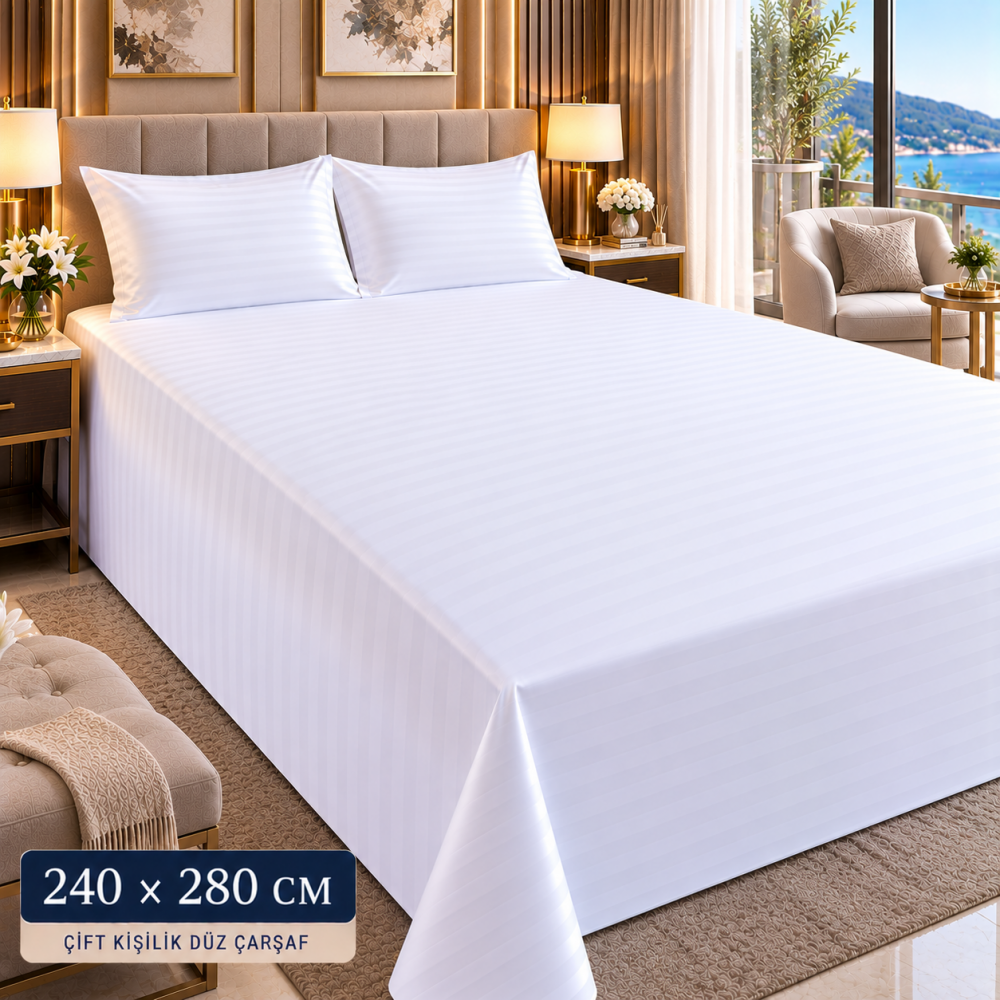 83 Tel Çizgili Otel Çarşafı 240x280 cm – Lastiksiz
