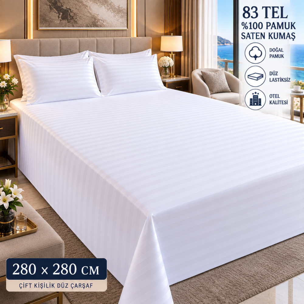 83 Tel Çizgili Otel Çarşafı 280x280 cm – Lastiksiz