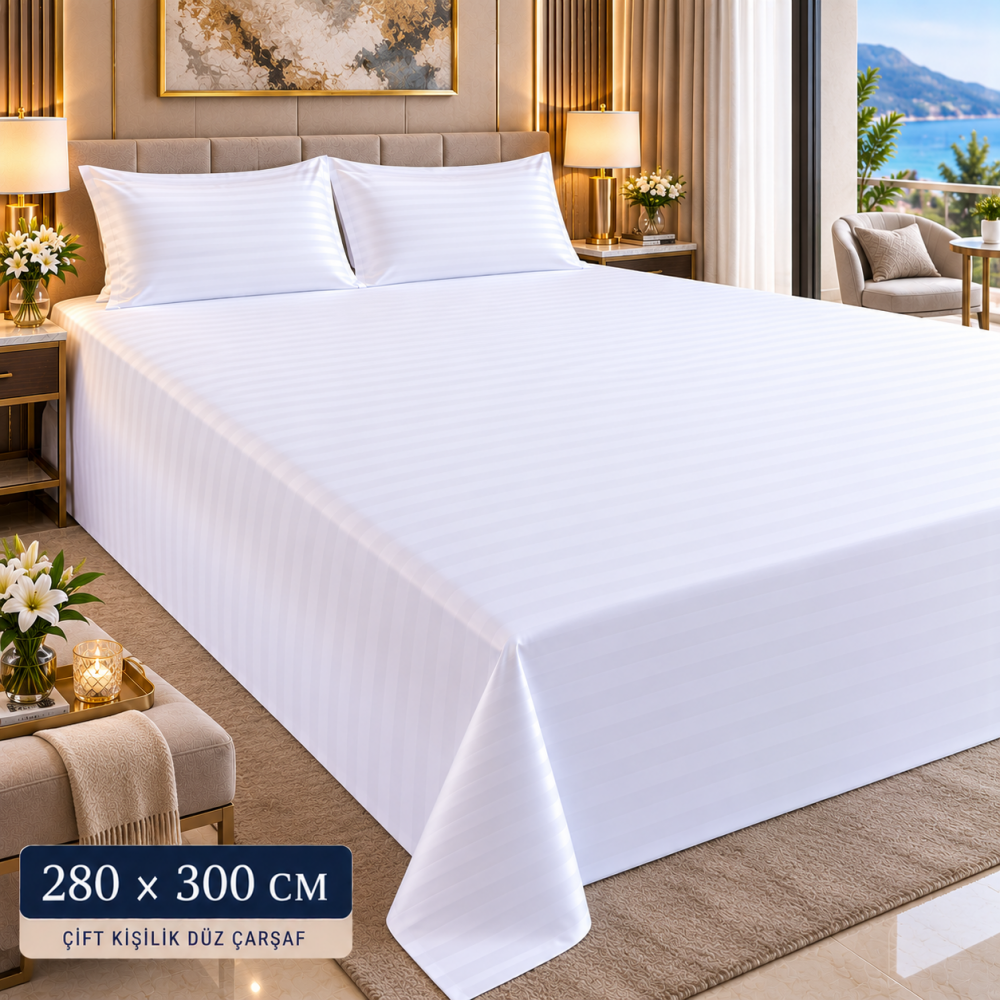 83 Tel Çizgili Otel Çarşafı 280x300 cm – Lastiksiz