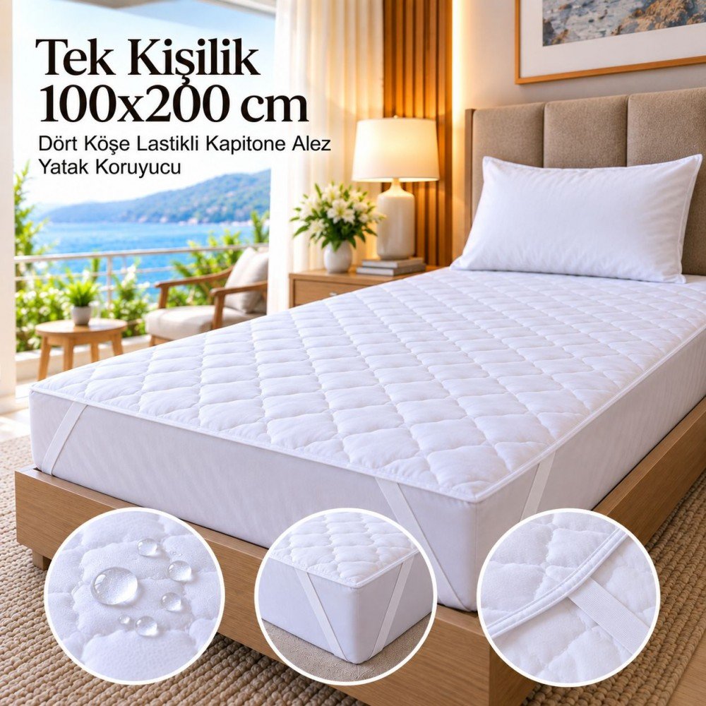 Tek Kişilik 100x200 cm Dört Köşe Lastikli Kapitone Alez – Yatak Koruyucu