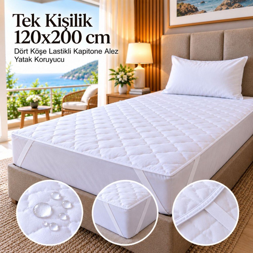 Tek Kişilik 120x200 cm Dört Köşe Lastikli Kapitone Alez – Yatak Koruyucu