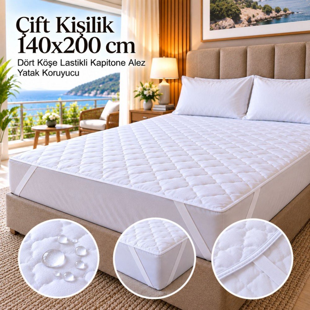 Çift Kişilik 140x200 cm Dört Köşe Lastikli Kapitone Alez – Yatak Koruyucu