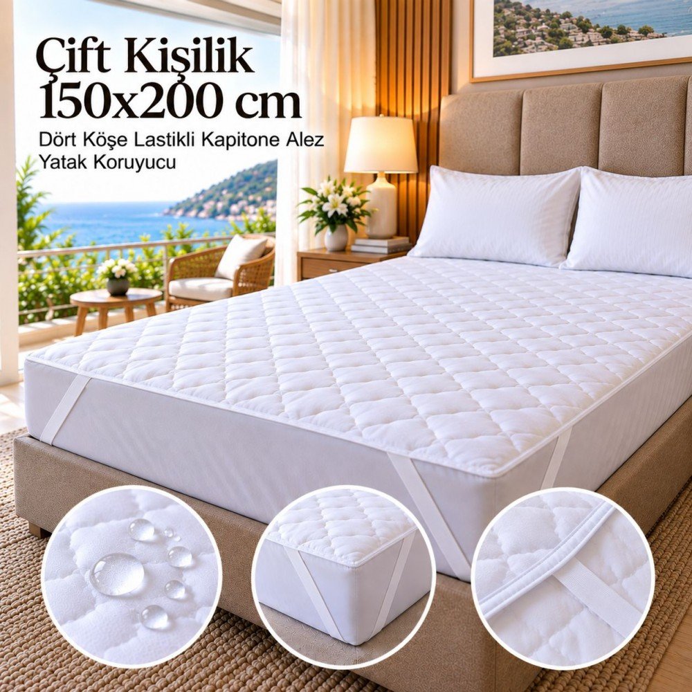 Çift Kişilik 150x200 cm Dört Köşe Lastikli Kapitone Alez – Yatak Koruyucu