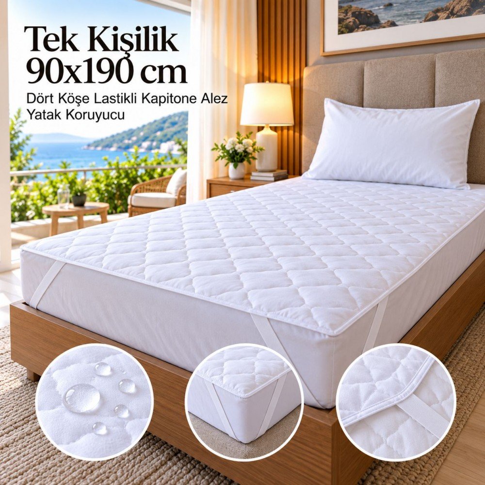 Tek Kişilik 90x190 cm Dört Köşe Lastikli Kapitone Alez – Yatak Koruyucu
