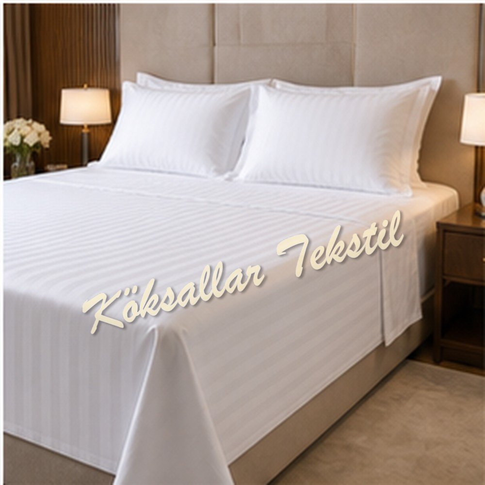 Çift kişilik Otel çarşafı 220x280cm 83 tel çizgili kumaş