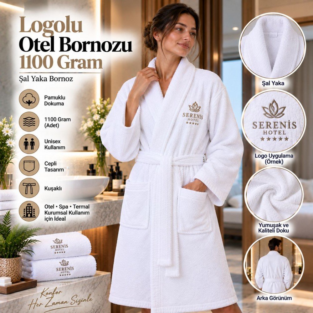 Logolu Otel Bornozu 1100 Gram Logolu Otel Bornozu