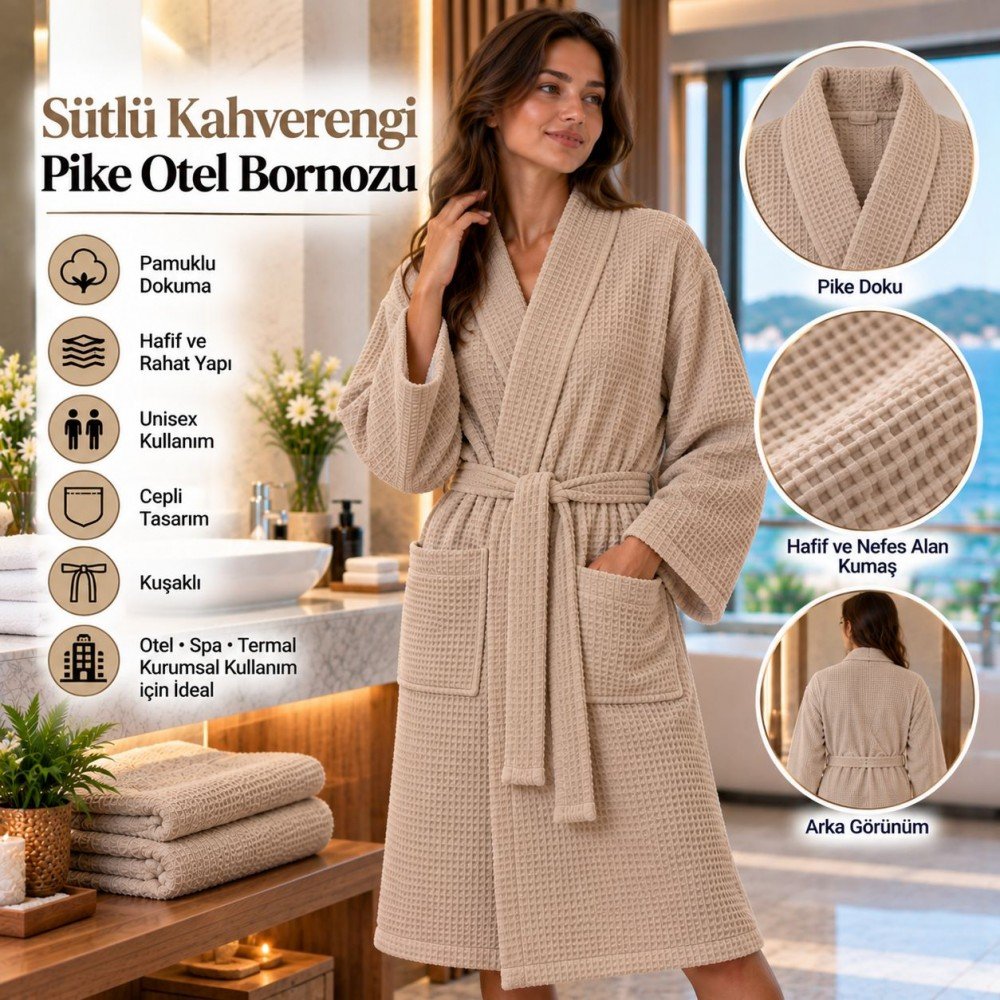 Sütlü Kahverengi Pike Otel Bornozu