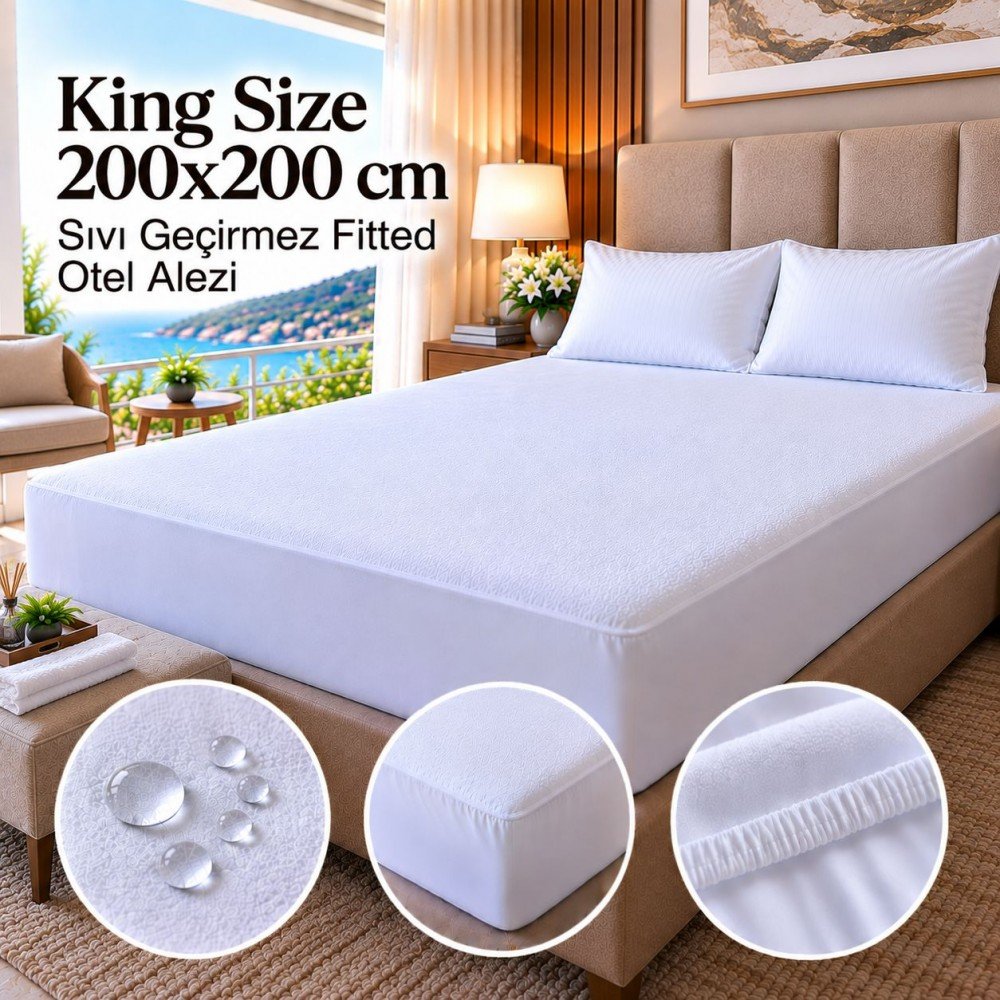 King Size 200x200 cm Sıvı Geçirmez Fitted Otel Alezi