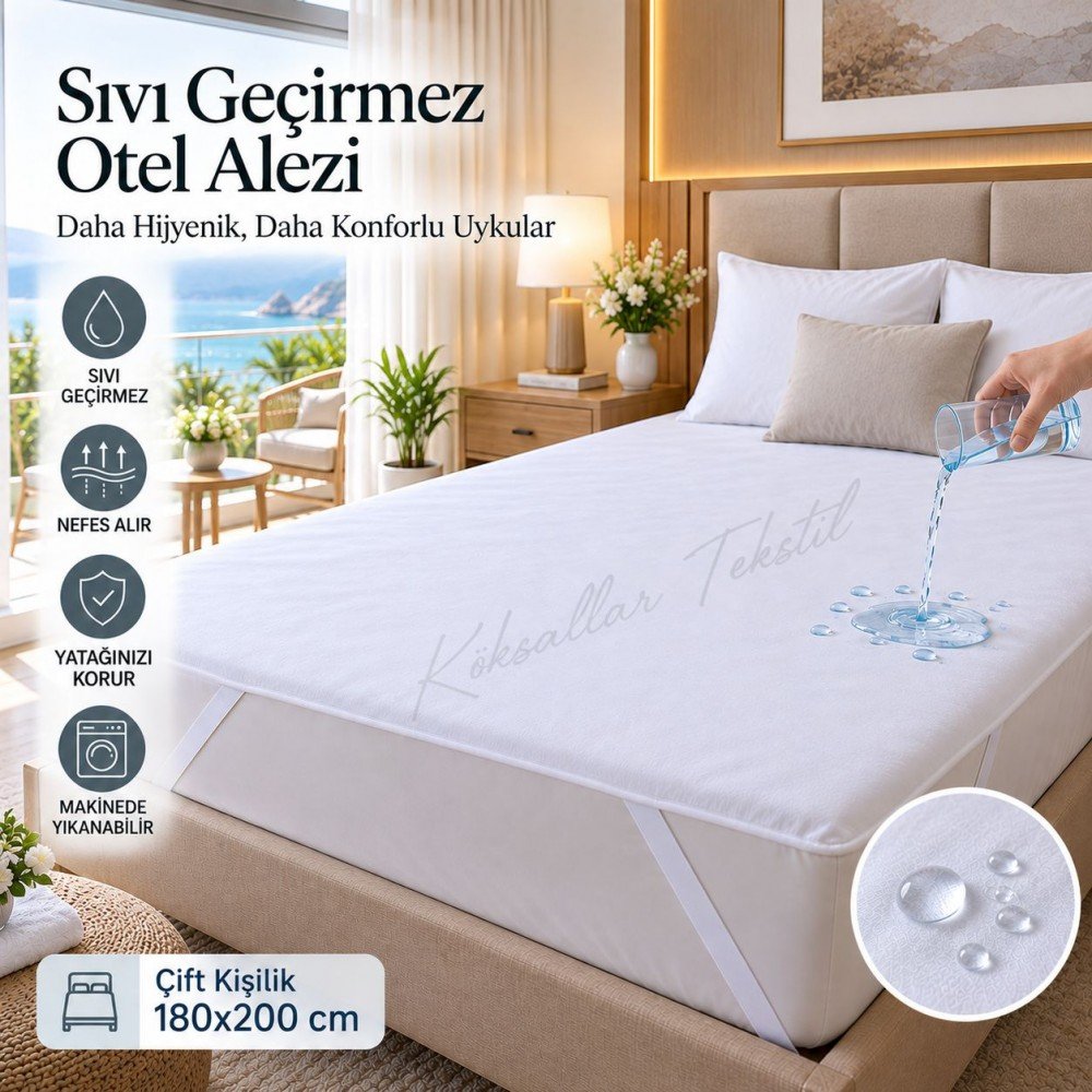 Toptan Sıvı Geçirmez Otel Alezi Çift Kişilik 180x200 cm