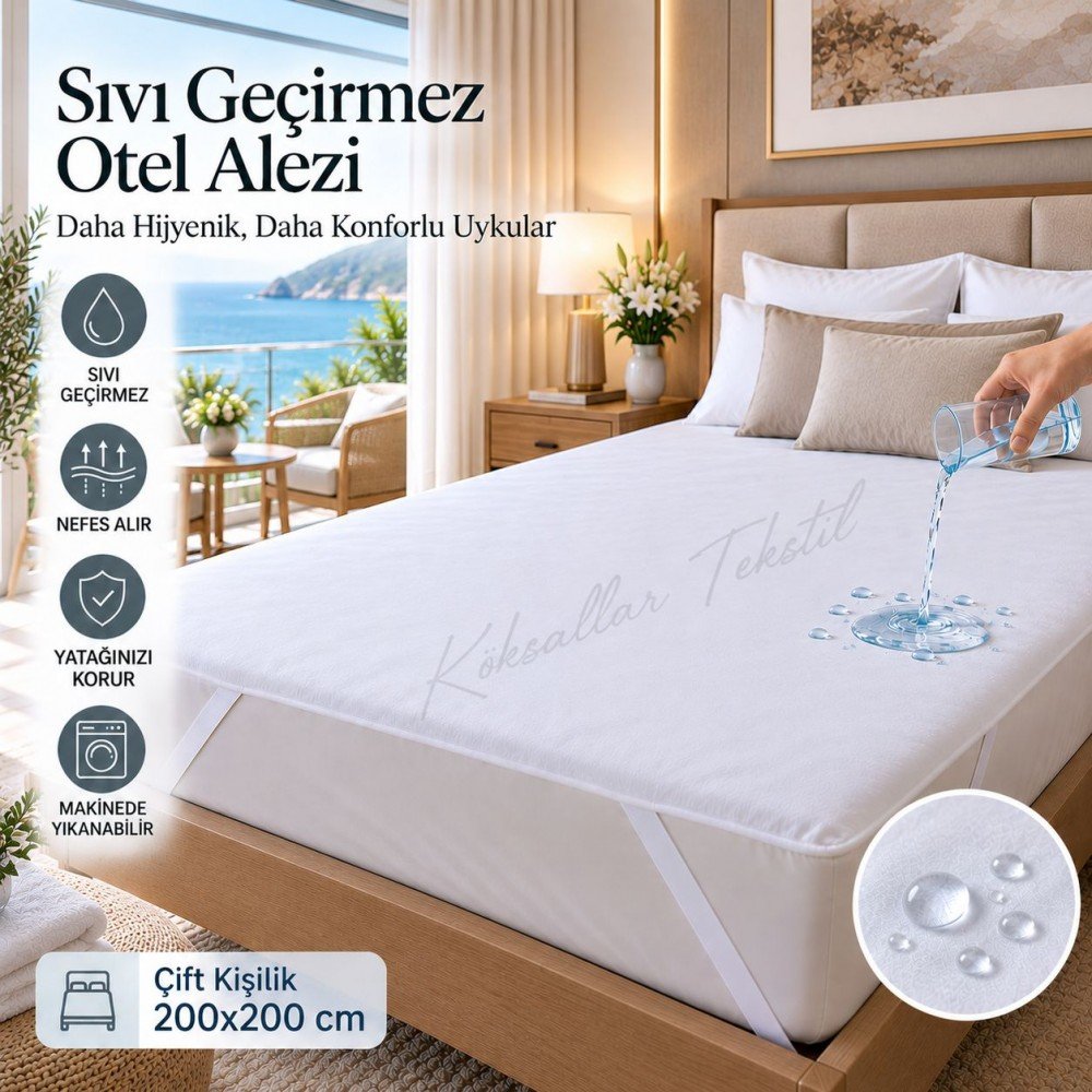 Toptan Sıvı Geçirmez Otel Alezi Çift Kişilik 200x200 cm