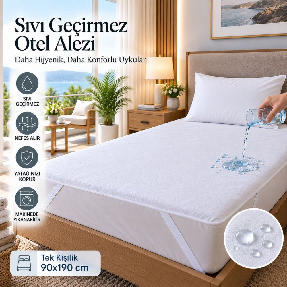 Toptan Sıvı Geçirmez Otel Alezi Tek Kişilik 90x190 cm
