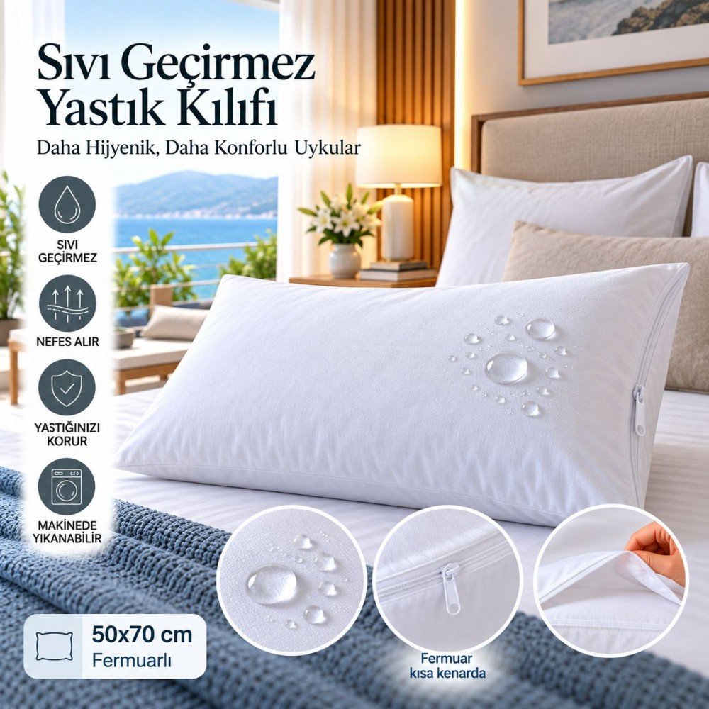 Toptan Sıvı Geçirmez Yastık Kılıfı Fermuarlı 50x70 cm