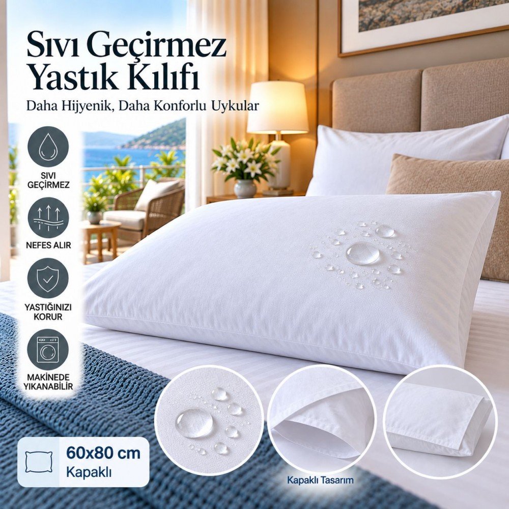 Toptan Sıvı Geçirmez Yastık Kılıfı Kapaklı 60x80 cm